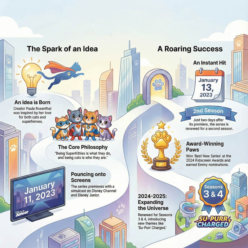 Super Kitties brand history illustration